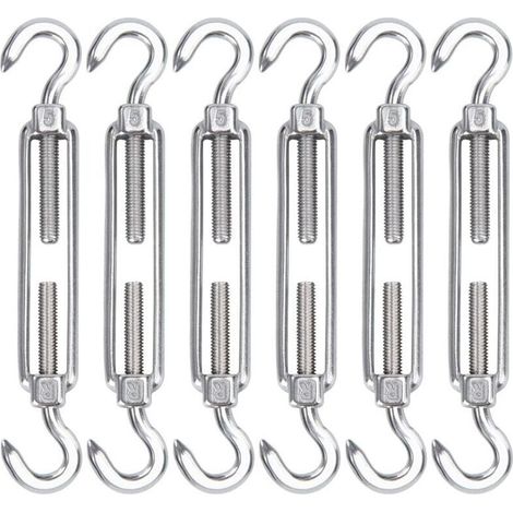 M5 Tendeur Cable Acier Inoxydable, Lot de 6 Tendeur de Fil Crochet et Crochet Réglable Heavy Duty Tension Hook & Hook pour Corde Cable Fil à Linge, Grillagefor Sun Shade Installation (1/5)