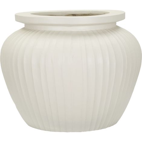 Vaso Chil moderno in MGO color crema - Ø 48x38 cm, forma bombata con superfici scanalate - Vaso da interno decorativo