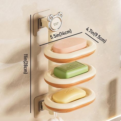 Attraktive, dreistöckige Seifenschale zur Wandmontage, kein Bohren erforderlich, mit Abtropffläche. Tragbare Seifenschale, ideal für Badezimmer und Waschbecken (beige, 3-stöckig). (1/5)