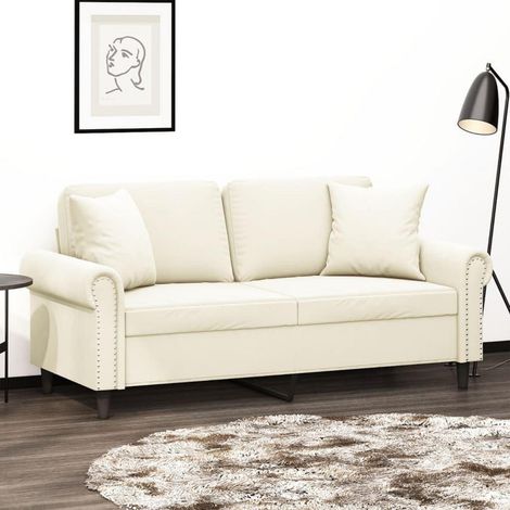 2-Sitzer Sofa Samt Creme mit Zierkissen, 140 cm Breite, Modern & Bequem (1/5)