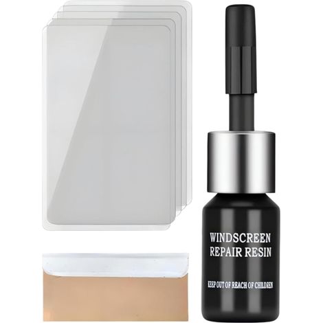 Kit Reparation Pare Brise, Liquide de Pare Brise avec Lame et Film de Durcissement, Kit de Réparation de Vitres Fissuré pour Éclats, Fissures en Étoile et Toile d'Araignée, Facile à Utiliser (1/5)