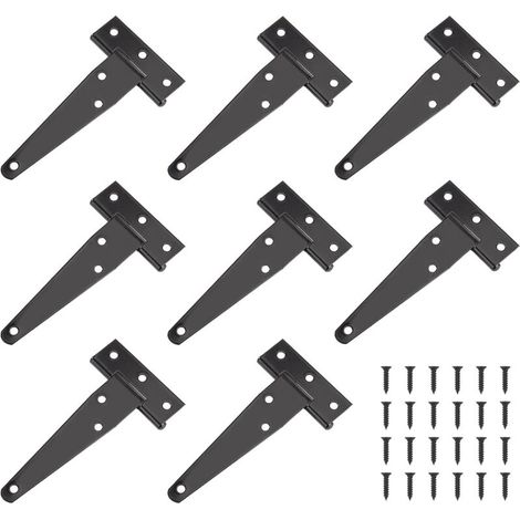Schweres Türscharnier, 4-Zoll-Türscharnier, schwarzes T-Scharnier, Edelstahl-Flachscharnier, Eisen-Türscharniere, robuste Scharniere für Türen, Fenster, Gartenschuppen, 8 Stück