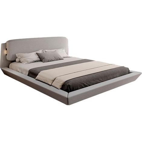 Cama de matrimonio flotante con Cabecero  Con somier de lamas  gris  Cama madera y lino  Modelo Diana  Para Colchón de 150x190
