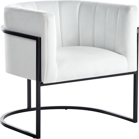 Chaise d'Appoint Hollywood Glam Moderne Structure Métal Noir Revêtement Velours Blanc Larvik II