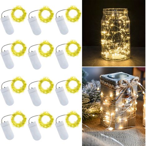 Lichterkette, 2 Meter, 20 LEDs, 12 Stück, IP65 wasserdicht, warmweiß, für Partys, Terrassen, Gärten, Heimdekoration, Feste (1/5)