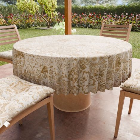 Nappe Ronde Anti-Tache Microfibre Diamètre Ø 240 cm Nappes en Tissu de Cuisine pour Table Ronde Motif Vietri 02 Tourterelle 100% Fabriqué en Italie (1/5)