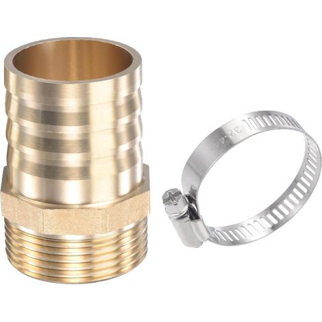 Raccord Cannelé Laiton Tuyau Droit 38mm x G1-1/4 Mâle Filetage Tuyau Connecteur avec Acier Inoxydable Tuyau Pince Paquet de 1 (1/5)