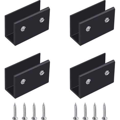 Pince à Verre, 4 Pièces de Support d’Étagère en Verre Murale Support Tablette Verre Noir, Fixation Tablette Verre Réglable en Alliage d'Aluminium, Pour Verre de 8 à 10 mm d'Épaisseur (1/5)