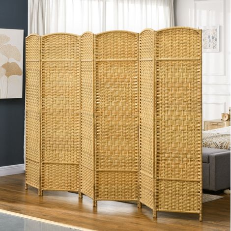 Paravent 270x1,7x180 cm en bois naturel, pliable gain de place pour salon FloraGrace (1/5)