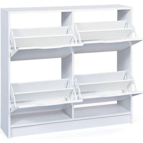 Dmora Meuble à chaussures avec quatre portes battantes, blanc 90 x 25 x 100 (1/3)
