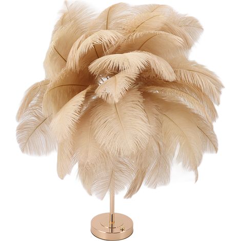 Lampe de table rechargeable en plumes d'autruche, lampe décorative moderne et romantique pour la chambre à coucher, marron clair (1/5)