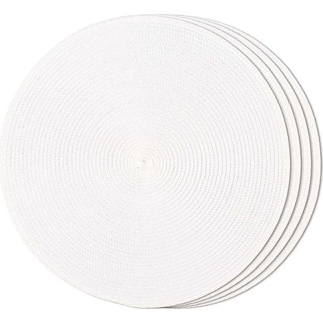 Set mit 4 runden, geflochtenen Platzsets für Esstische, Stoff, waschbar, rutschfest, 15 Zoll (Weiß, 4 Stück) (1/5)