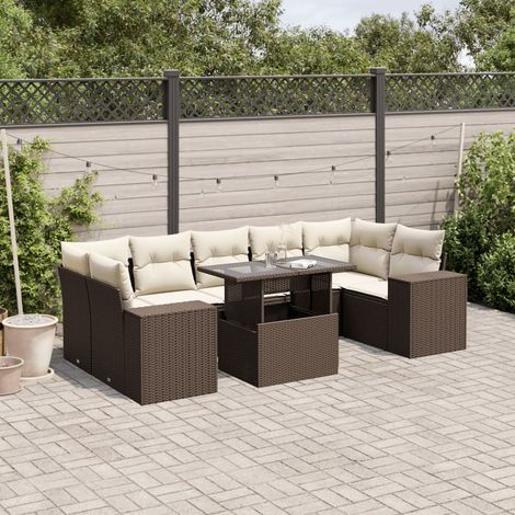 Set sofás de jardín 8 piezas y cojines ratán sintético marrón vidaXL (1/5)