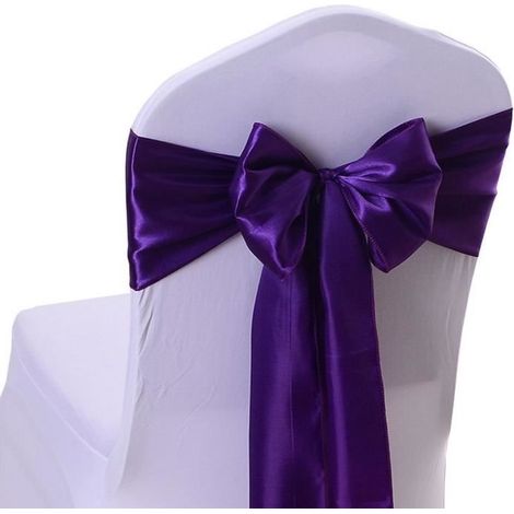 10Pcs Nœuds Ruban de Housse Chaise en Satin Décor Mariage Fête Anniversaire Violet Foncé (1/4)
