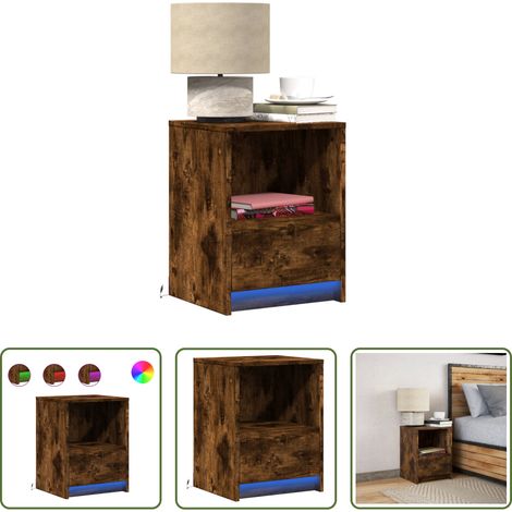 LED-Leuchten - Nachttisch mit LED-Leuchten Räuchereiche Holzwerkstoff (1/5)