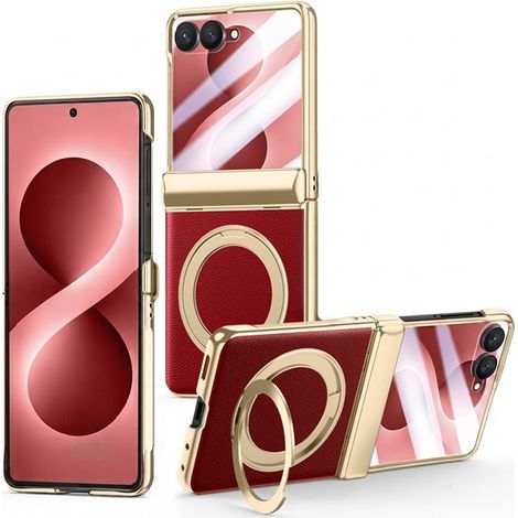 Funda para Samsung Galaxy Z Flip 8, con soporte y cristal para la pantalla externa, color rojo. (1/5)