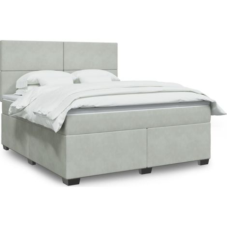 vidaXL Sommier à lattes de lit et matelas Gris clair 180x200cm Velours (1/5)