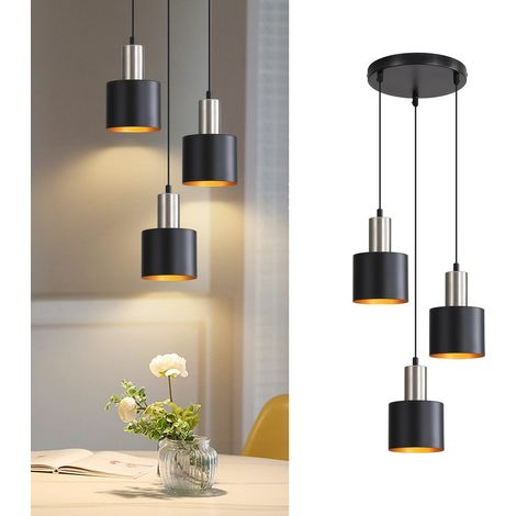 Suspensión E27 GBLY Lámpara colgante Vintage - Lámpara de cocina colgante 3 bombillas Lámpara de comedor colgante Negro y Oro Isla de cocina Lámpara industrial ajustable en altura sin bombilla