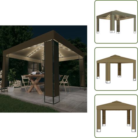 Tonnelle avec double toit et lumières LED 3x3x2,7 m Taupe - Tente Extérieure - Abri Jardin - Tonnelle Pliable - Structure Jardin - Parasol Géant (1/5)