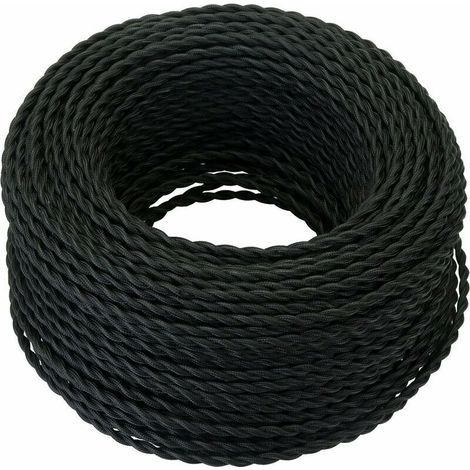 Câble Electrique Textile 10M，Rétro Corde de chanvre tressé torsadée Câble 2x0,75 mm², 2 fils torsadés toronnés，pour DIY Pendentif Lampe/Noir RWCâble électrique (1/5)