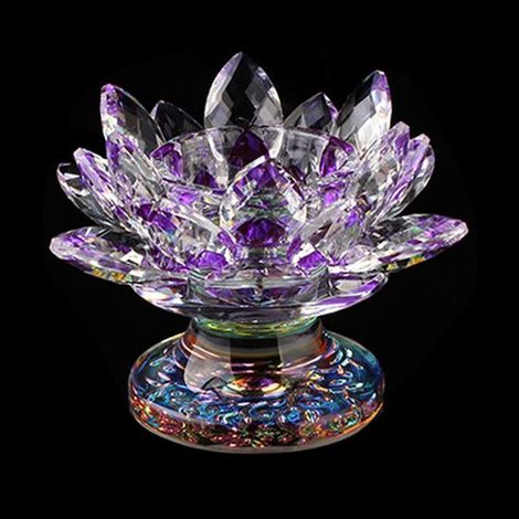 Portacandele in cristallo (a forma di loto), decorazione creativa per la casa, ideale come regalo per candele votive, per matrimoni o come presente (viola) (1/2)