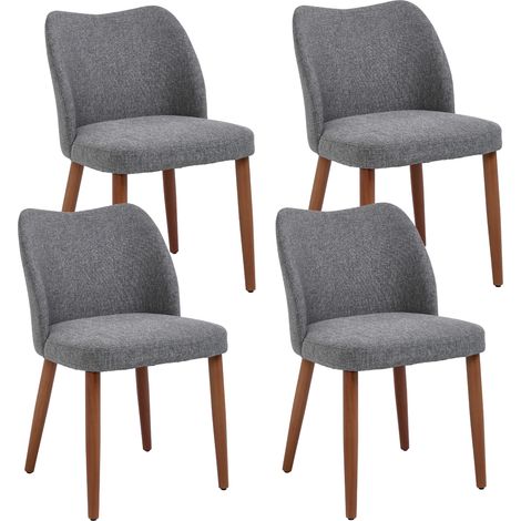 Wahson Lot de 4 Chaises de Salle à Manger en Lin, Chaise Rembourrée pour Maison et Cuisine, Chaise de Cuisine avec Pieds en Bois, Gris