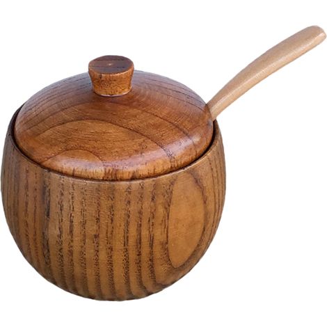 salero de madera de azufaifo, especiero con tapa y cuchara, para azúcar y pimienta, ideal para cocina doméstica o restaurante. (1/5)