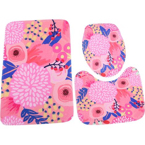 Tapis De Salle De Bain - Tapis Anti-Dérapant En Flanelle - Pour Toilettes Et Douche - Lot De 3 Pièces (1/5)