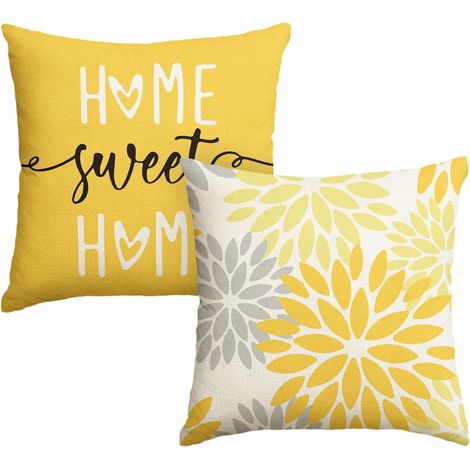Lot de 2 housses de coussin décoratives motif dahlias jaunes printemps pour canapé, salon, extérieur - 50 x 50 cm (1/5)