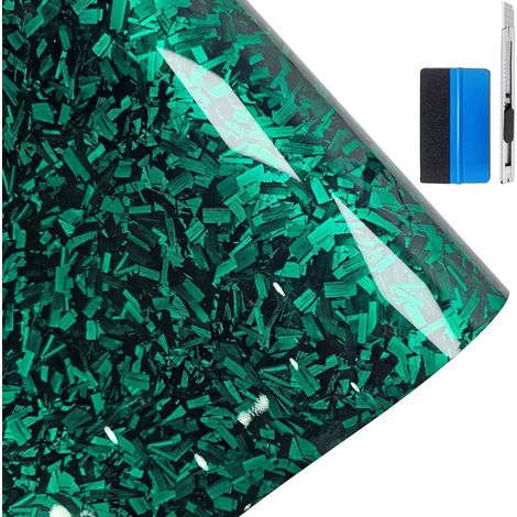 Folienaufkleber geschmiedete Carbonfaser Grün 30x150cm, blasenfrei, selbstheilend (1/5)