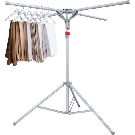 Étendoir à linge pliable pour intérieur et extérieur, avec 4 bras pour cintres, hauteur réglable de 120 à 170 cm.