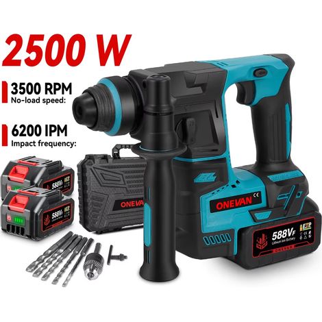Perforateur burineur SDS-Plus 26mm Brushless compatible Makita 18V, pack 2 batteries + 8 accessoires, outil multifonction (1/5)