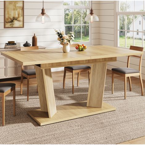 Mesa de comedor extensible 120-160 x 80 x 76 cm en MDF y metal, natural DESVIAE (1/5)