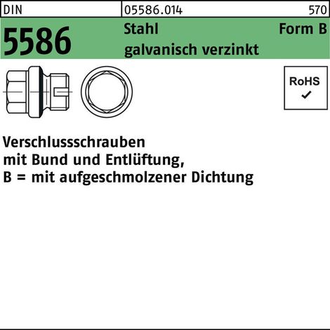 DIN 5586-B Verschlussschraube Stahl BG 3/4 mit aufgeschmolzener Dichtung galv. verzinkt 25 Stk (1/2)
