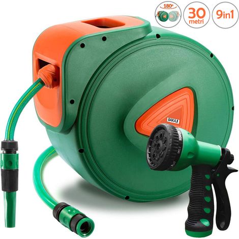 Avvolgitubo Acqua Automatico da Parete Tubo Giardino 30 Mt + 2 Mt Fissaggio muro (1/5)