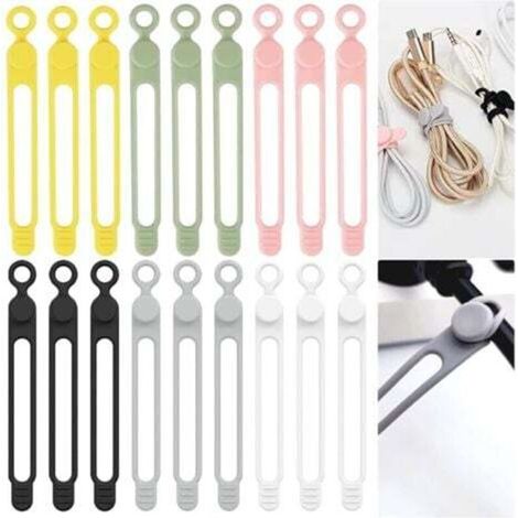 18 Pièces Attache Cable Silicone Cable Tie Réutilisable, Collier De Serrage, Serre Câbles Silicone, Attaches Torsadées, Attache Cordon, Sangle Organisateur pour Cordes et Gestion des Câbles (1/4)
