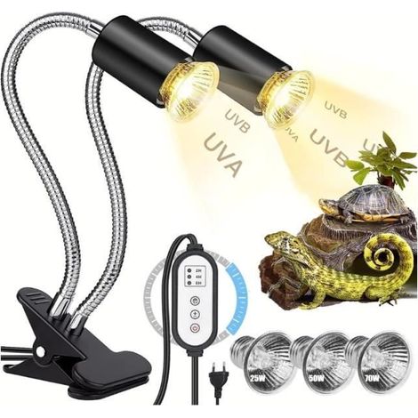Lampe Chauffante Tortue - UVA/UVB - 3 Ampoules (25W, 50W, 75W) - Clip Rotatif 360° - Flexible 38 cm (1/4)