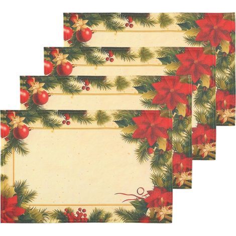 Set of 4 Christmas Placemats, 30x45cm Poinsettia and Fir Tree Patterns, Washable Placemats, for Restaurants, Kitchens and Parties (1/5)