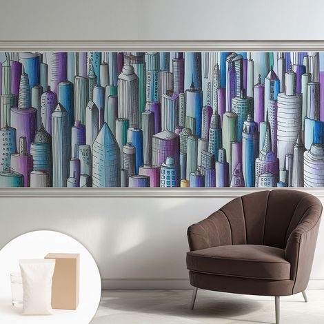 Papier peint intissé mural avec imprimé pour décoration pour salon pour chambre à coucher pour entrée Gratte-ciel urbains 250x104 cm (1/5)