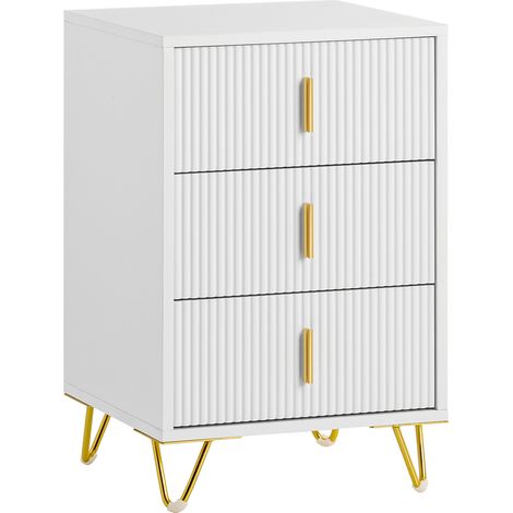 Sobuy – Table de chevet FBT115LW 3 tiroirs – Dimensions L40 x P40 x H63 cm – Matériaux PB, MDF et métal – Blanc moderne pour salon, chambre, bureau