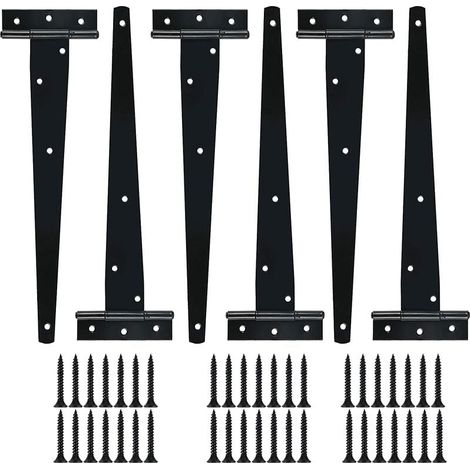6 pièces 12 pouces peinture noire galvanisée porte roulement charnière en T charnière en T,Pour meubles de maison, portes et fenêtres, etc. (1/5)