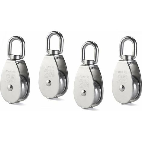 4 Pièces M25 Seul Poulie Bloc, 304 Aciers Inoxydables Poulie Rouleau, Grue Pivot Crochet Lisse Fil Corde Câble Chargement 331Lbs/150Kg (1/5)