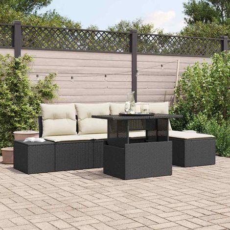 Conjunto de sofá de jardín 6 pcs Negro Poliratán vidaXL (1/5)