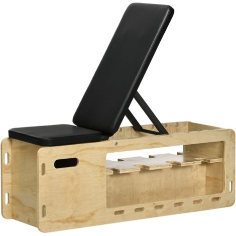 Panca pesi, panca da allenamento con contenitore portaoggetti, elastici di resistenza, panca fitness regolabile per sollevamento pesi, allenamento di forza, legno massello, consegna in loco (1/5)