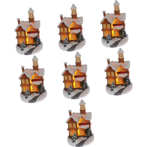 7 Pièces Ornements de la Maison lumières de Plein air Pétillant Guirlande maisonnette de Noel Illumination Noel décoration de Noël Ornement de Maison de Dessin animé en résine (1/5)