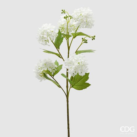 EDG Enzo De Gasperi Viburno Ramo x5 con Foglie Pianta Artificiale H 80 Cm D 10 Cm Bianco