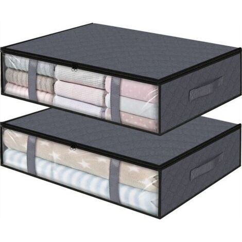 Underbed Storage Box 2 PCS, 90L Clothing Storage Bag Foldable Storage Cover Reinforced Handle with Zipper Transparent Window for Duvet Storage Clothes (1/3)