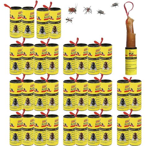 Flugfångare, flugfångare inomhus, 32 st klibbiga flugor, pappersflugdödare, klibbig insektsfälla i rulle med flygande papper inomhus och utomhus (1/5)
