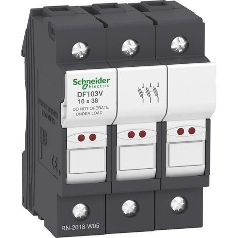 Porte-fusible TE SYS DF 3P 32A 690V avec indicateur LED et fusible de dimensions 10x38 mm