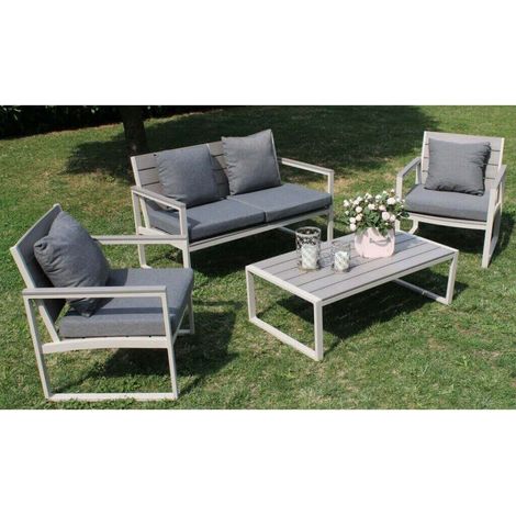TORUS - salotto da giardino 4 posti in alluminio e polywood con cuscini (1/2)